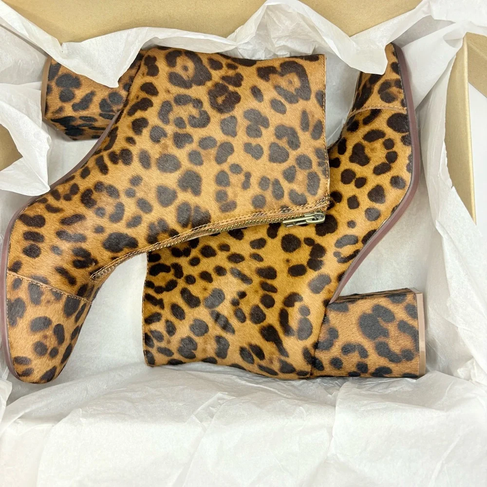 Madewell Front Zip Leopard Calf Hair Maple Syrup Multi Ankle Booties Sz7 Mobwife
